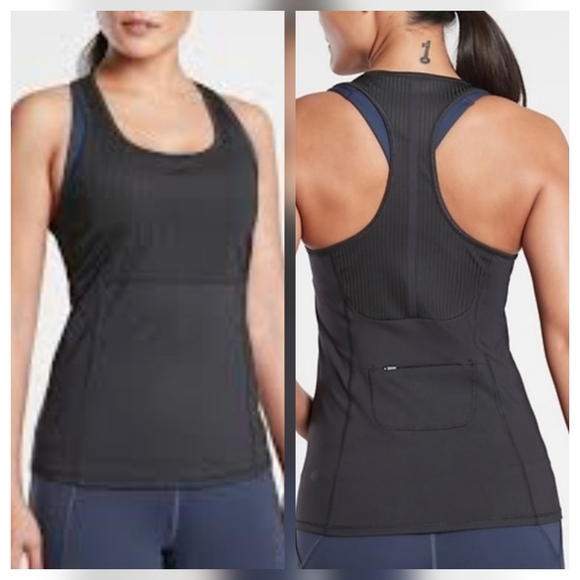 Athleta Tops - Athleta Vitality Rib Tank Black Semi-Fitted Quick-Drying Back Zip Pocket